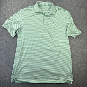 Vineyard Vines Polo Shirt Mens XL Green White Stripe Performance Golf Bridges